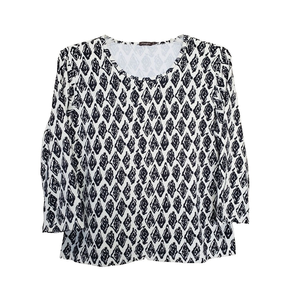 J McLaughlin Catalina Cloth Off-White Ikat 3/4 Sleeve Top Size XL